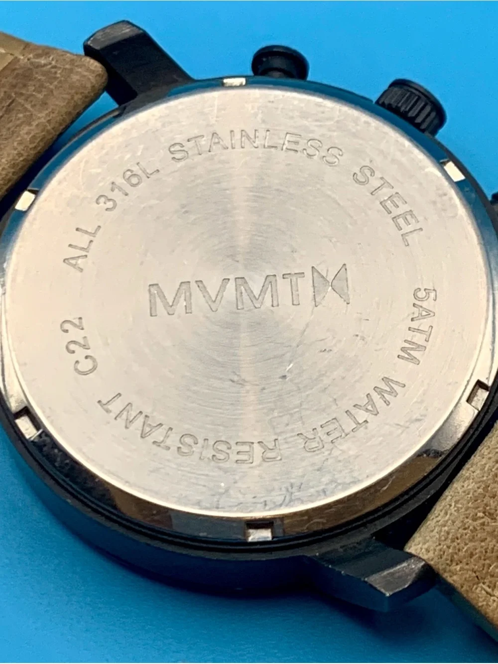 MVMT C22 Men’s Quartz Wristwatch Chrono St Steel Leather Strap Works New Batt
